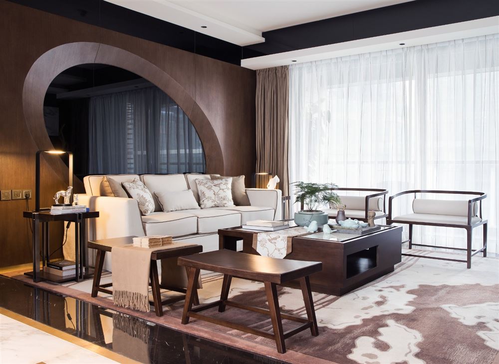 佛山市美的半島莊園新中式風(fēng)格四居室裝修案例