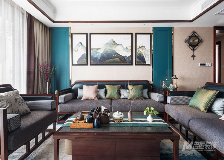 佛山市鵬瑞&middot;三龍灣1號新中式風格三居室裝修案例