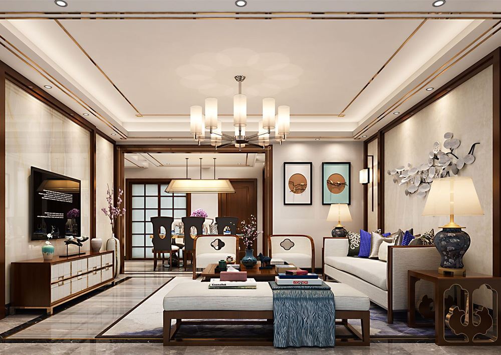 衢州市丹桂小區(qū)新中式風(fēng)格三居室裝修案例