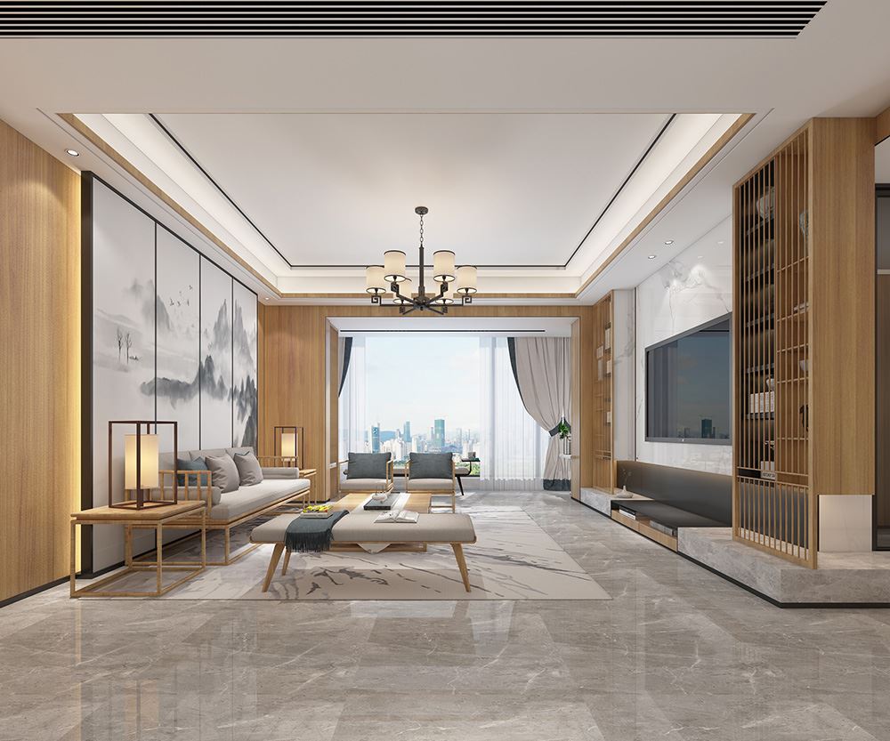 佛山市碧桂園智慧慢城新中式風格三居室裝修案例