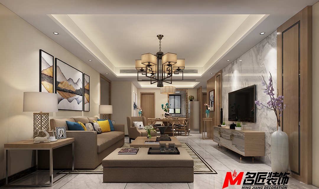 佛山市翡翠西江新中式風格三居室裝修案例