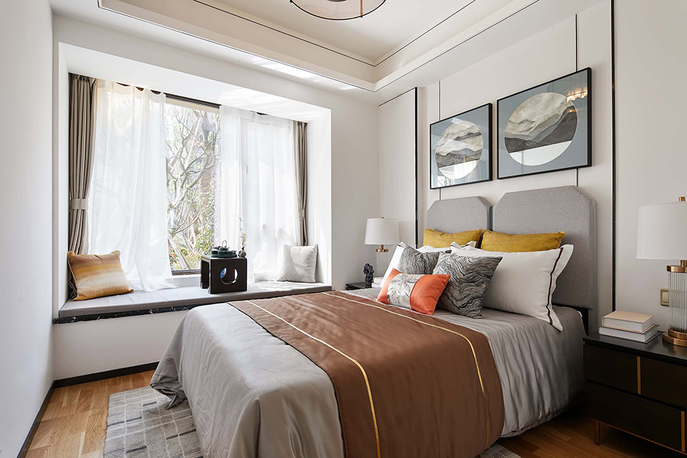 現(xiàn)代輕奢風格室內裝修效果圖-江山一品三居125平米-臥室