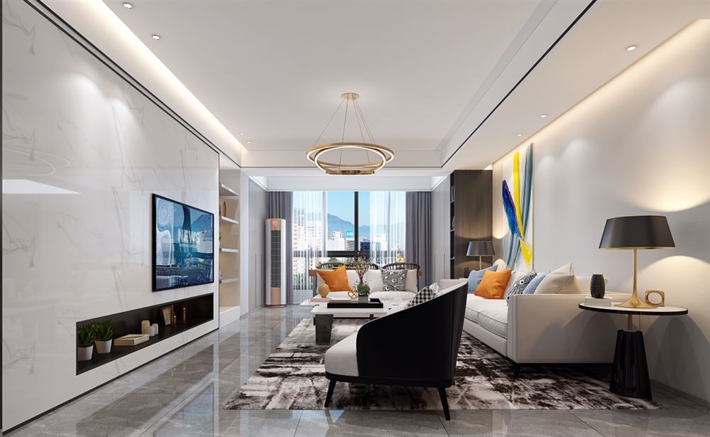 廣州市方圓明月山溪輕奢風(fēng)格三居室裝修案例