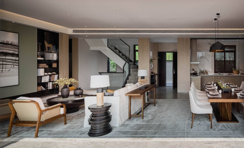 新中式風格別墅室內(nèi)設(shè)計案例-客廳