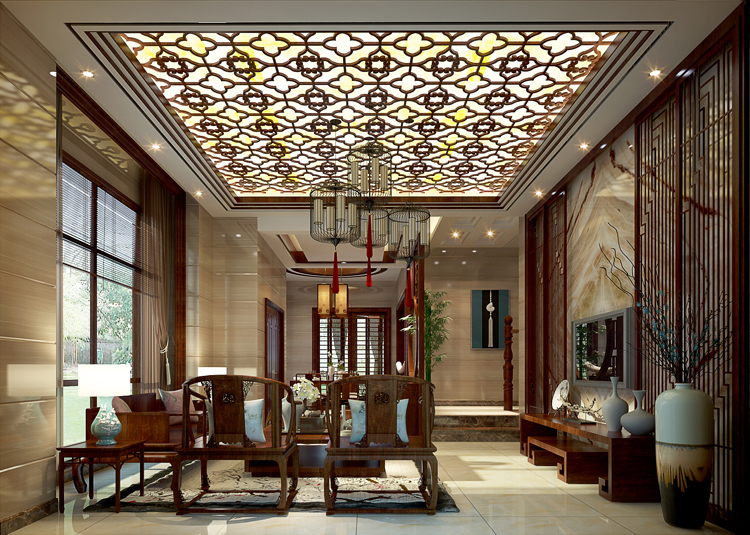 佛山市旭輝恒基鉑仕灣新中式風(fēng)格別墅裝修案例