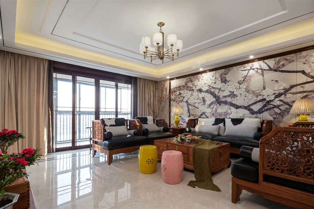 佛山市越秀御湖臺新中式風格三居室裝修案例