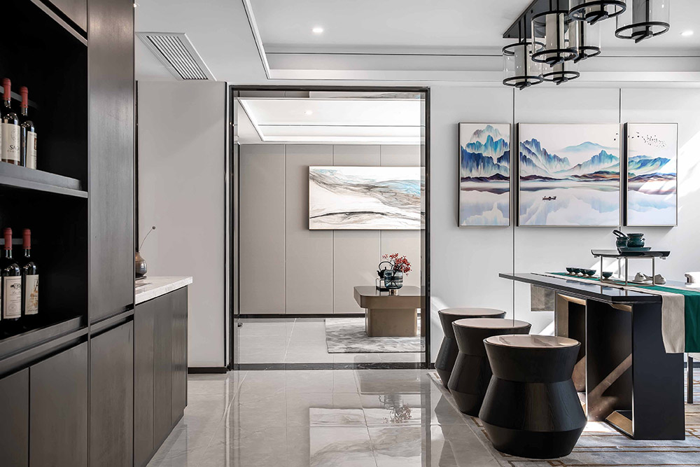 現(xiàn)代輕奢風格室內裝修效果圖-江山一品三居125平米-餐廳