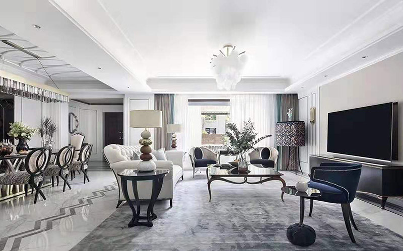 現(xiàn)代簡歐風(fēng)格室內(nèi)裝修效果圖-英溪桃源平層125平米-客廳