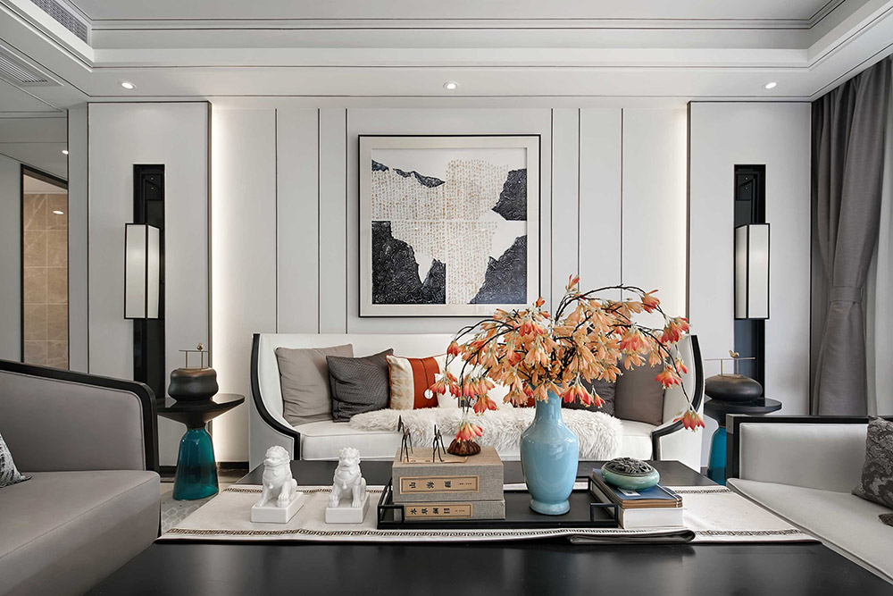 現(xiàn)代輕奢風格室內裝修效果圖-江山一品三居125平米-客廳