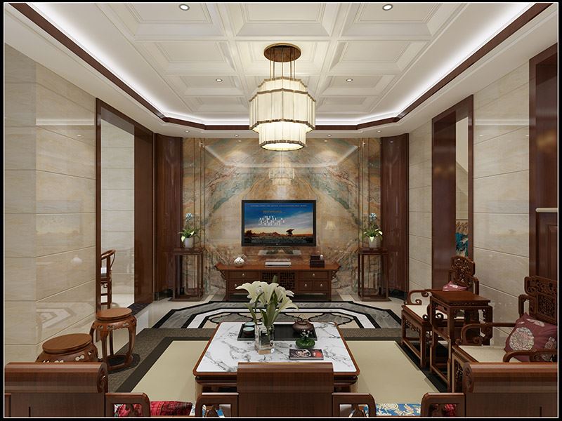 湖州市新黃浦&middot;花園名都新中式風(fēng)格別墅裝修案例