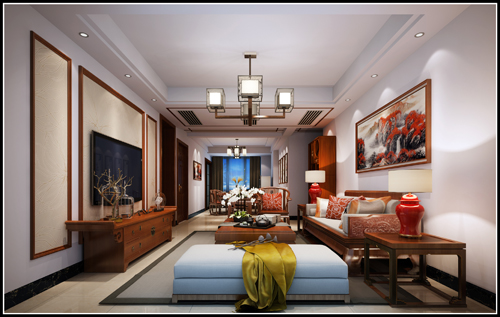 嘉興市中天熙景誠品新中式風格復(fù)式裝修案例