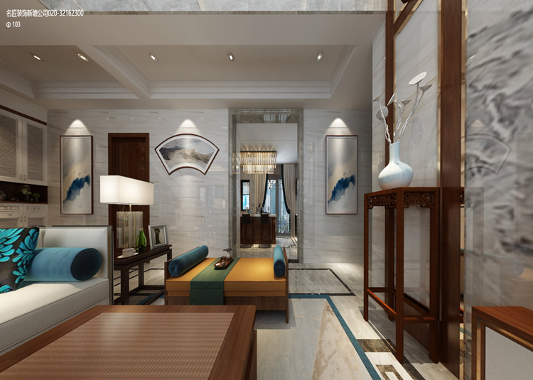 淮安市東郊華庭新中式風(fēng)格復(fù)式裝修案例