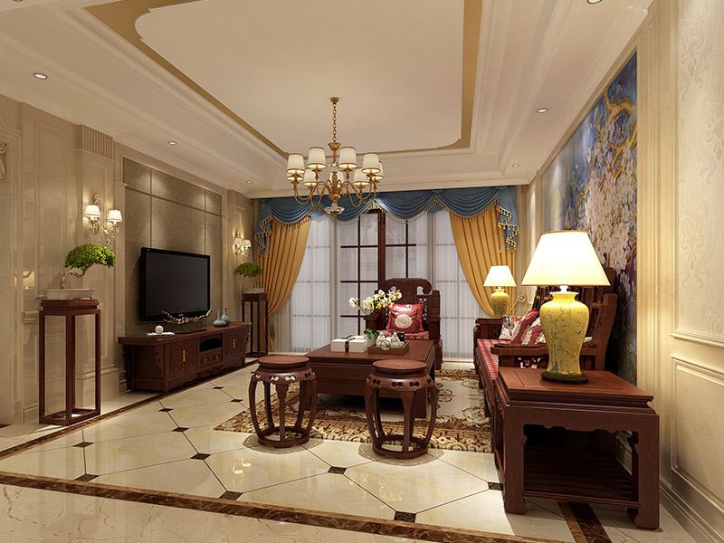 茂名市金源時代新中式風(fēng)格三居室裝修案例