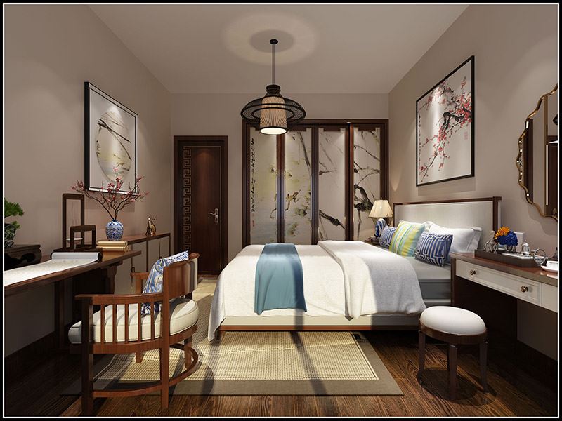 佛山市旭輝恒基鉑仕灣新中式風(fēng)格二居室裝修案例
