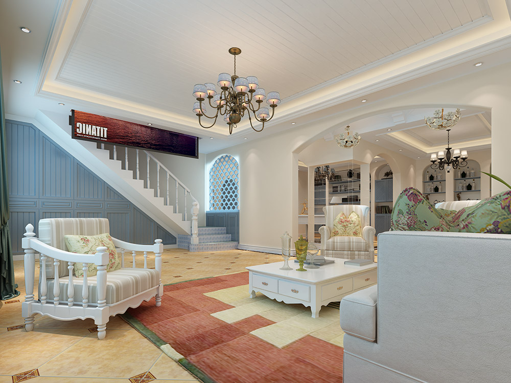 大同鉑藍郡別墅410平米地中海風(fēng)格裝修案例-客廳