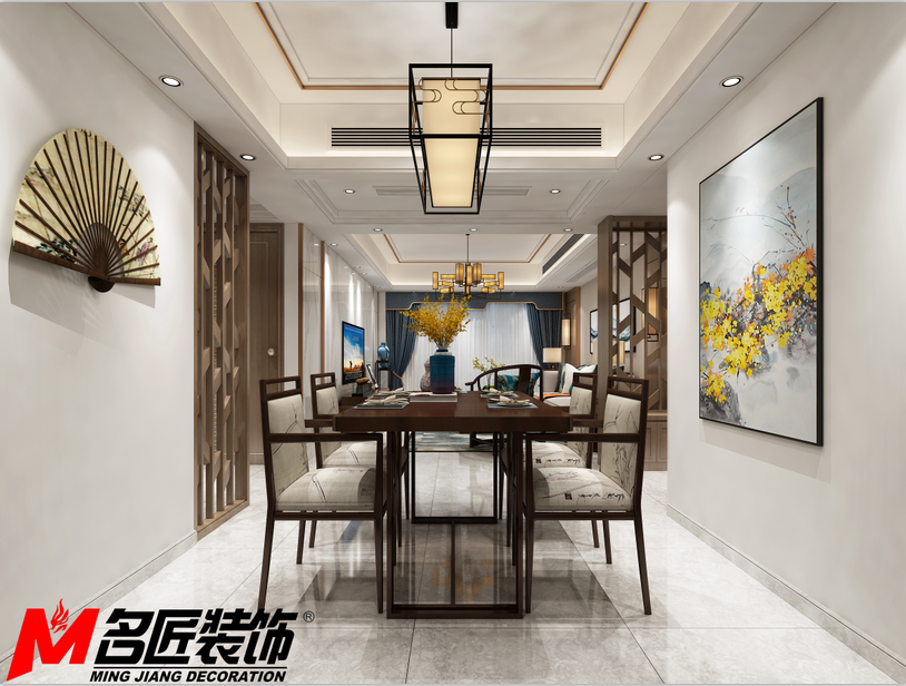 德陽市溫莎湖畔新中式風格三居室裝修案例