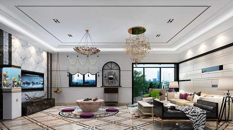 輕奢風格室內裝修效果圖-二醫(yī)院專家樓三居124平米-客廳