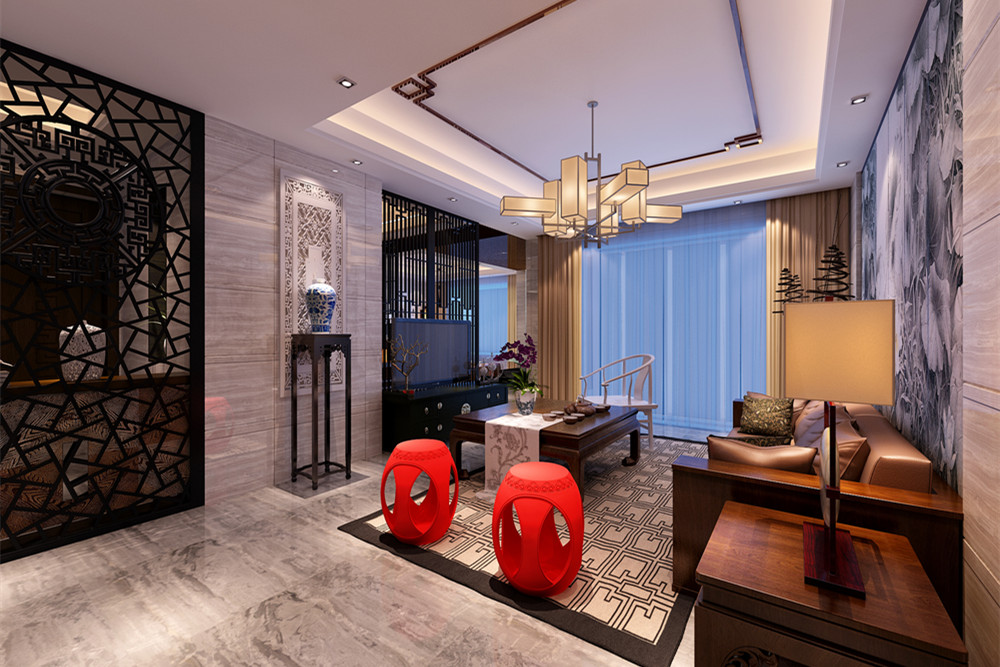 江門市方直瓏湖灣新中式風格復式裝修案例