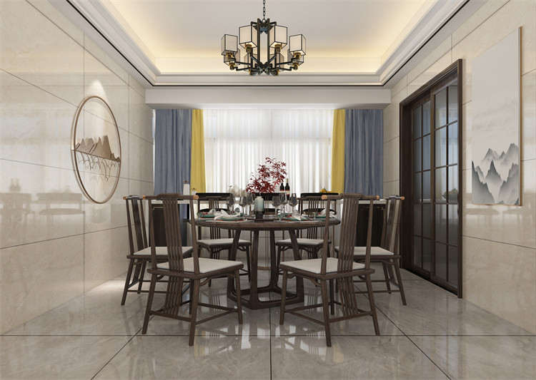 廣州市陽光城麗景灣新中式風(fēng)格四居室裝修案例