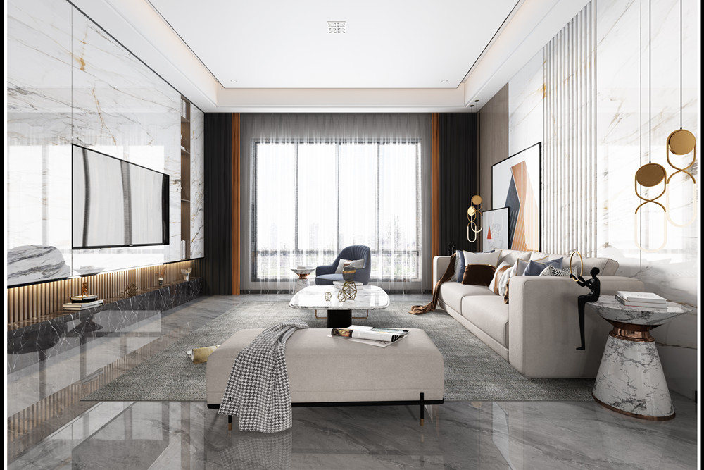 湖州市長和莊園輕奢風格三居室裝修案例