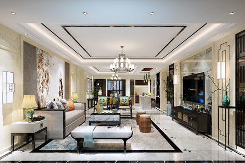 佛山市保利閱江臺新中式風(fēng)格三居室裝修案例