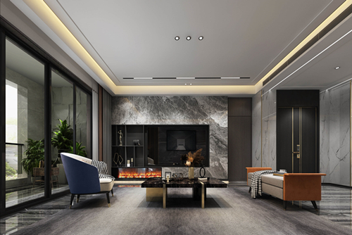 ?？谑心蠂崴钩莿e墅輕奢風(fēng)格平層裝修案例