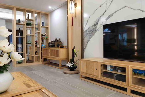 ?？谑芯G城桃李春風新中式風格復式裝修案例